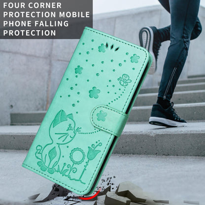 For OnePlus Nord CE6 Lite/Turbo 6X 5G Cat and Bee Embossed Flip Leather Phone Case - Green - EDA008492806D