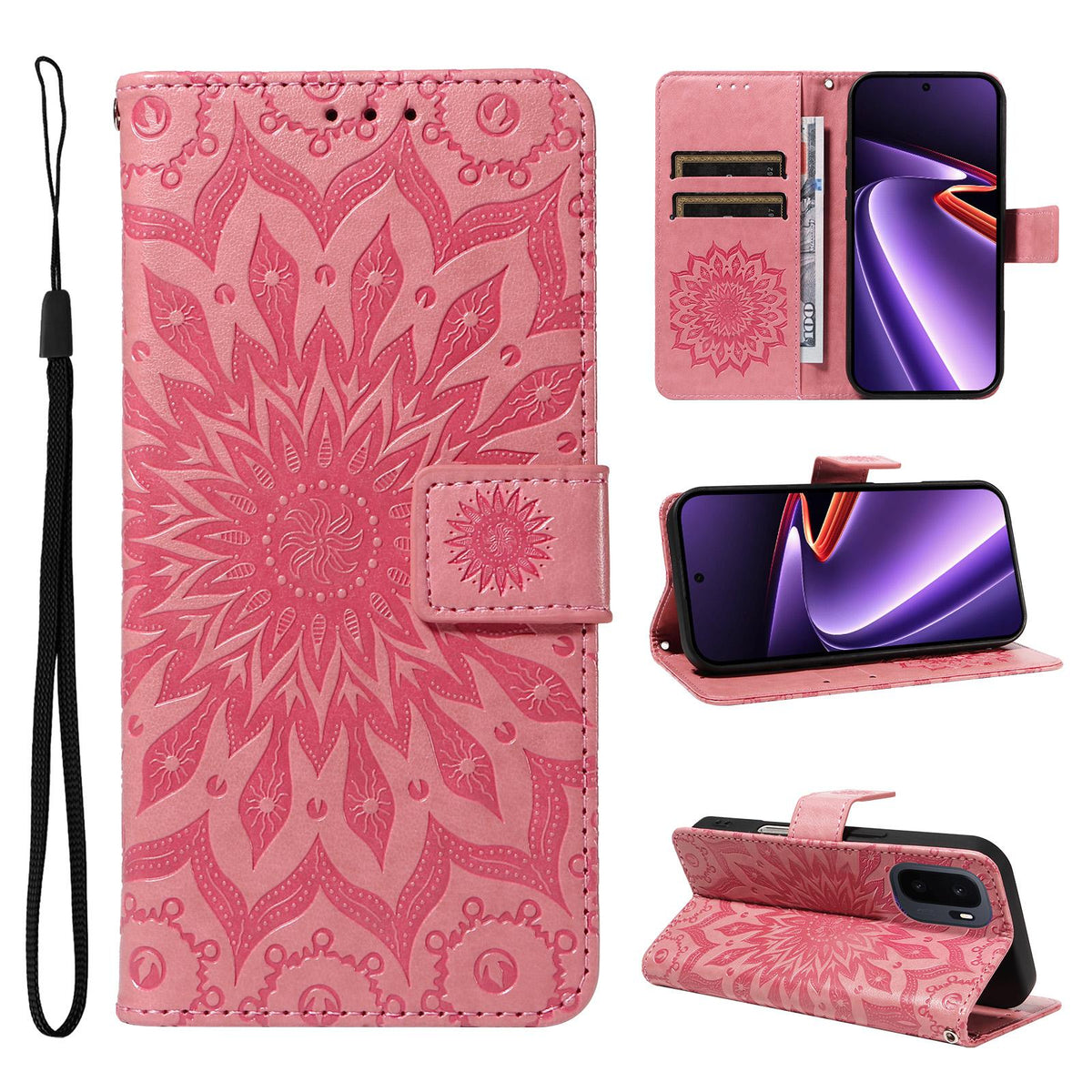 For OnePlus Ace 6 Ultra Embossed Sunflower Pattern Flip Leather Phone Case - Pink - EDA008493505A