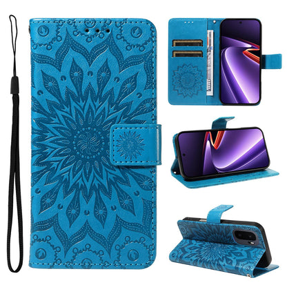 For OnePlus Ace 6 Ultra Embossed Sunflower Pattern Flip Leather Phone Case - Blue - EDA008493505B