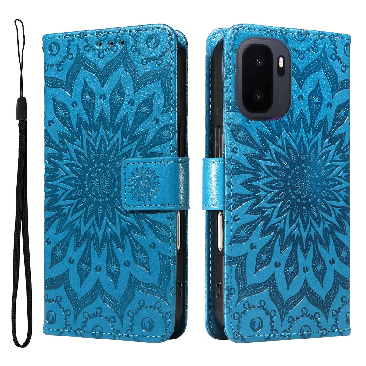 For OnePlus Ace 6 Ultra Embossed Sunflower Pattern Flip Leather Phone Case - Blue - EDA008493505B