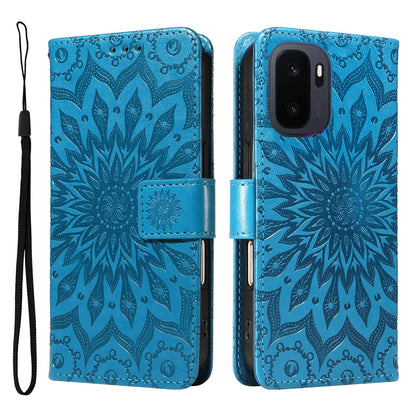 For OnePlus Ace 6 Ultra Embossed Sunflower Pattern Flip Leather Phone Case - Blue - EDA008493505B