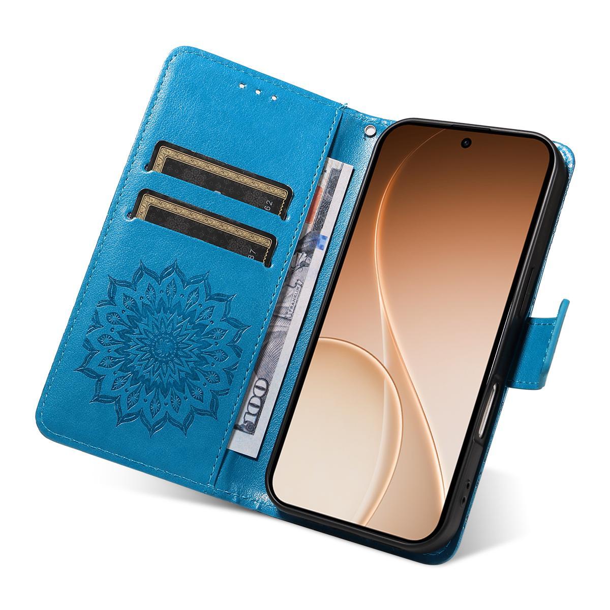 For OnePlus Ace 6 Ultra Embossed Sunflower Pattern Flip Leather Phone Case - Blue - EDA008493505B