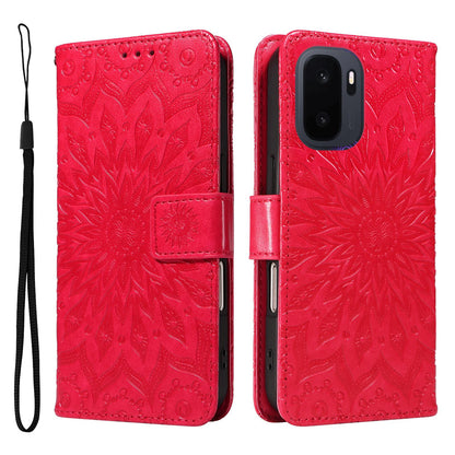 For OnePlus Ace 6 Ultra Embossed Sunflower Pattern Flip Leather Phone Case - Red - EDA008493505C