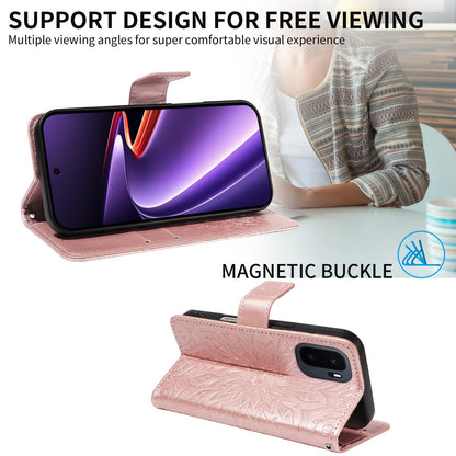 For OnePlus Ace 6 Ultra Embossed Sunflower Pattern Flip Leather Phone Case - Rose Gold - EDA008493505D