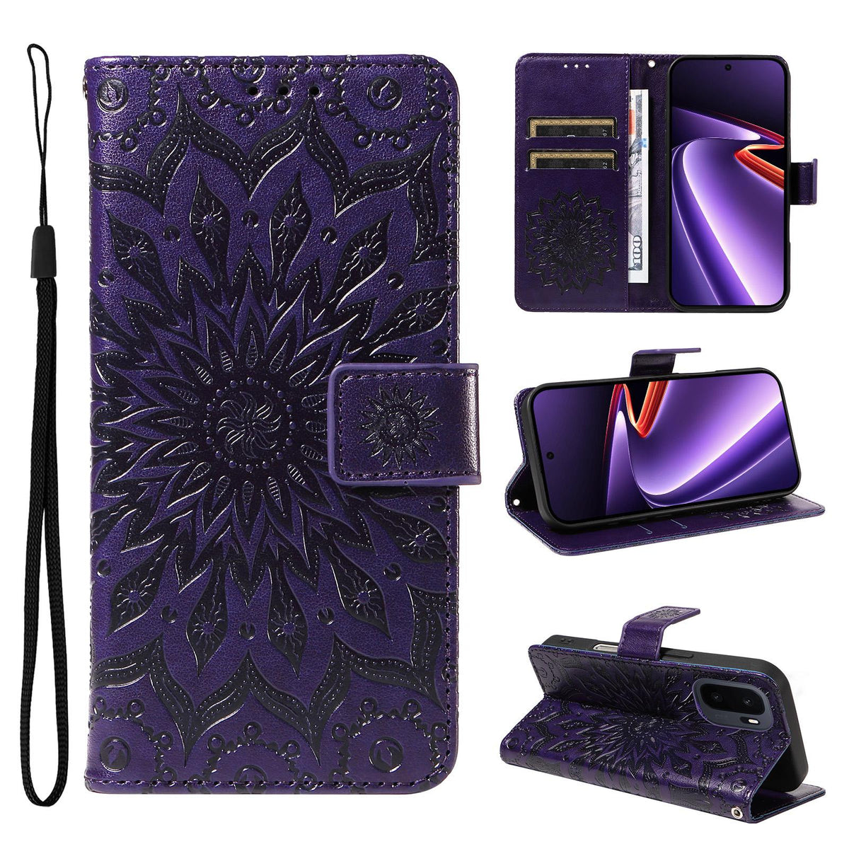 For OnePlus Ace 6 Ultra Embossed Sunflower Pattern Flip Leather Phone Case - Purple - EDA008493505E