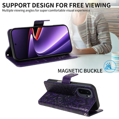 For OnePlus Ace 6 Ultra Embossed Sunflower Pattern Flip Leather Phone Case - Purple - EDA008493505E