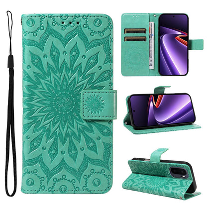 For OnePlus Ace 6 Ultra Embossed Sunflower Pattern Flip Leather Phone Case - Green - EDA008493505F