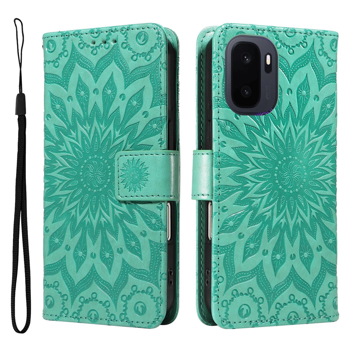 For OnePlus Ace 6 Ultra Embossed Sunflower Pattern Flip Leather Phone Case - Green - EDA008493505F