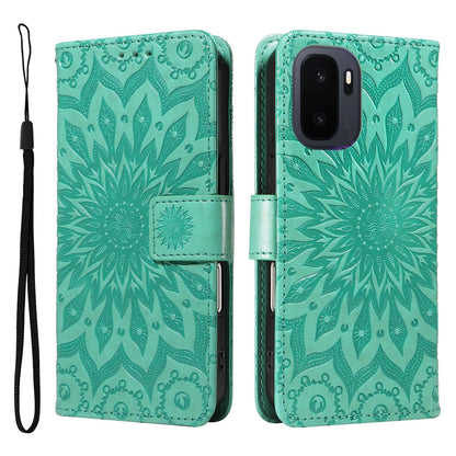 For OnePlus Ace 6 Ultra Embossed Sunflower Pattern Flip Leather Phone Case - Green - EDA008493505F