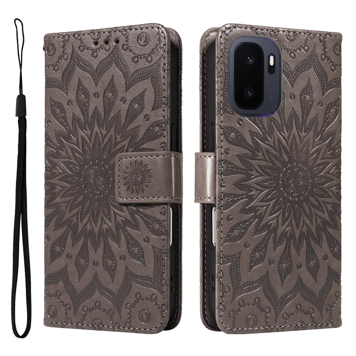 For OnePlus Ace 6 Ultra Embossed Sunflower Pattern Flip Leather Phone Case - Grey - EDA008493505G
