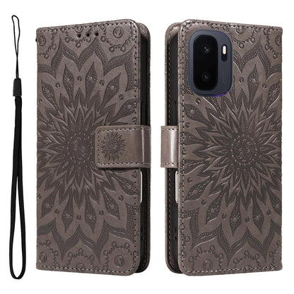 For OnePlus Ace 6 Ultra Embossed Sunflower Pattern Flip Leather Phone Case - Grey - EDA008493505G