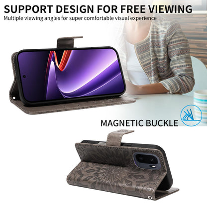 For OnePlus Ace 6 Ultra Embossed Sunflower Pattern Flip Leather Phone Case - Grey - EDA008493505G