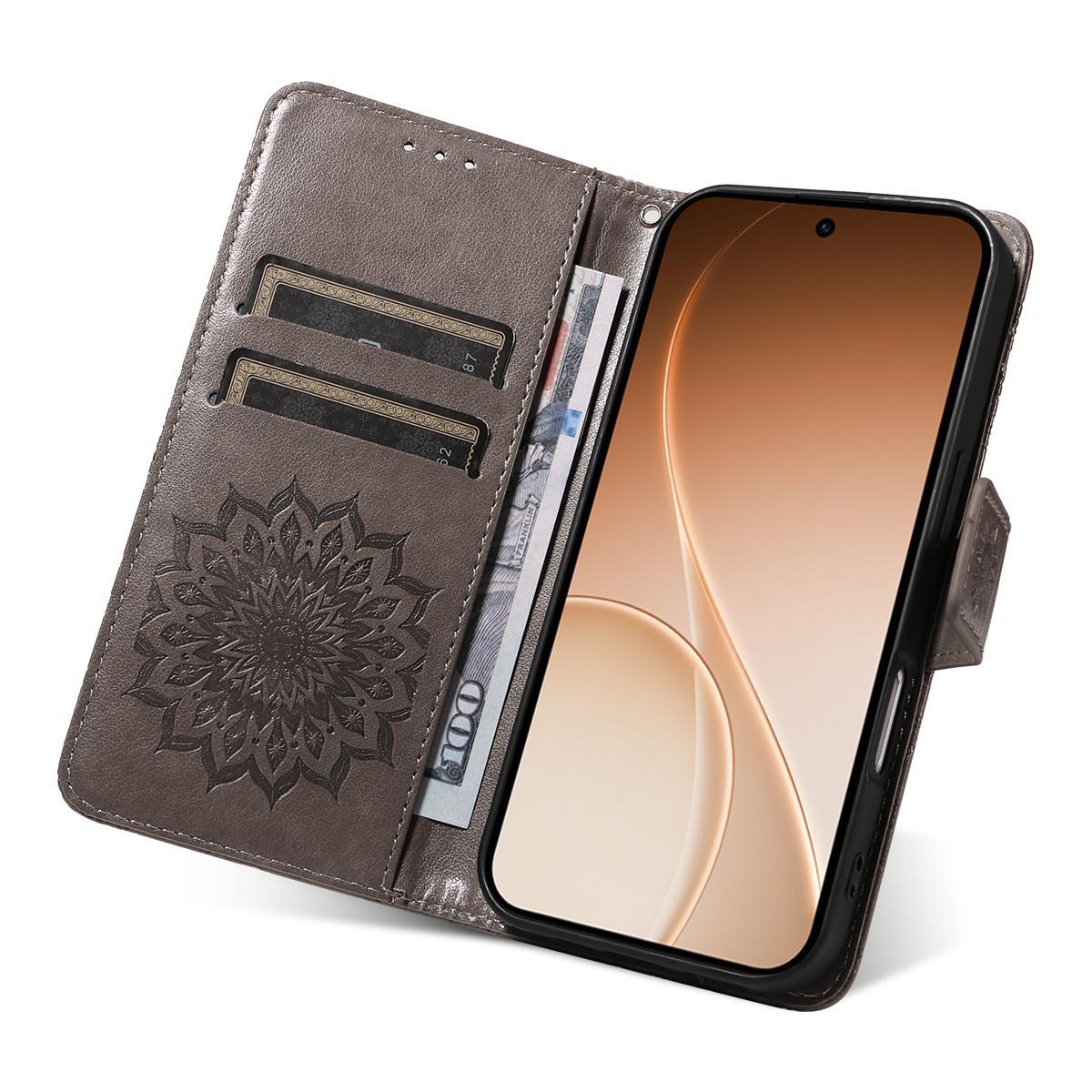 For OnePlus Ace 6 Ultra Embossed Sunflower Pattern Flip Leather Phone Case - Grey - EDA008493505G
