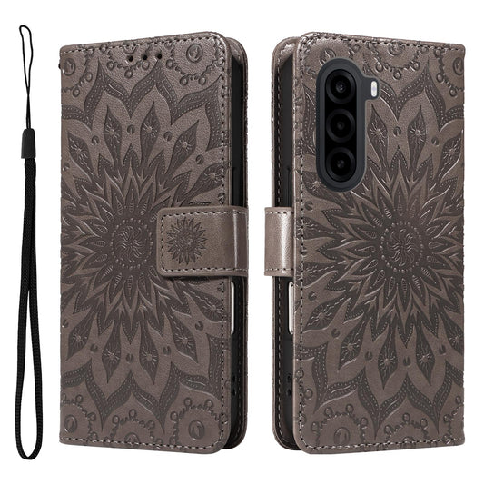 For OnePlus Nord CE6 Lite/Turbo 6X 5G Embossed Sunflower Pattern Flip Leather Phone Case - Grey - EDA008493506G