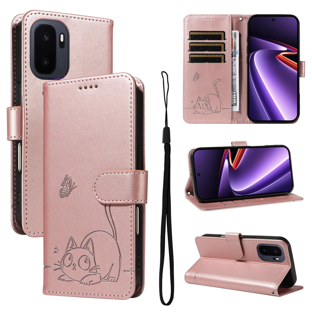 For OnePlus Ace 6 Ultra Adorable Cat Embossed Pattern Flip Leather Phone Case - Rose Gold - EDA008494105B