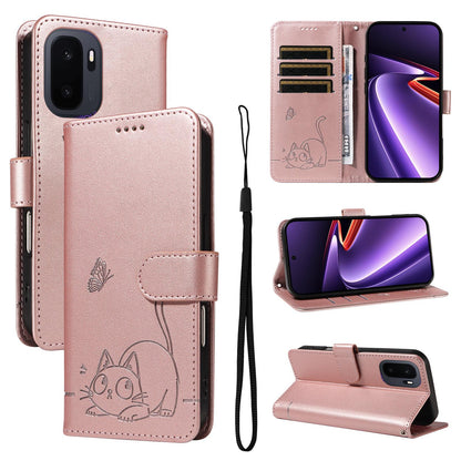 For OnePlus Ace 6 Ultra Adorable Cat Embossed Pattern Flip Leather Phone Case - Rose Gold - EDA008494105B