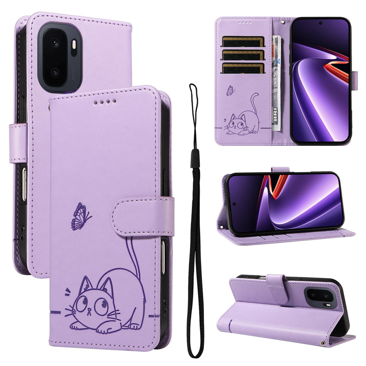 For OnePlus Ace 6 Ultra Adorable Cat Embossed Pattern Flip Leather Phone Case - Purple - EDA008494105C