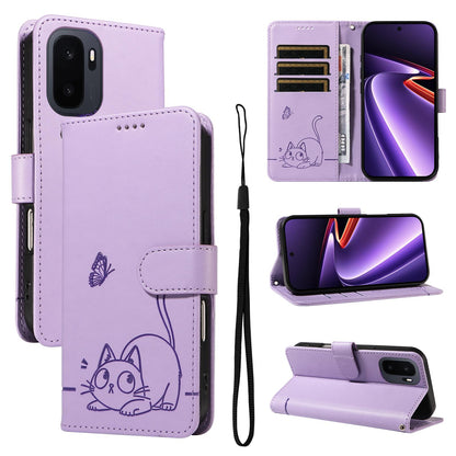For OnePlus Ace 6 Ultra Adorable Cat Embossed Pattern Flip Leather Phone Case - Purple - EDA008494105C
