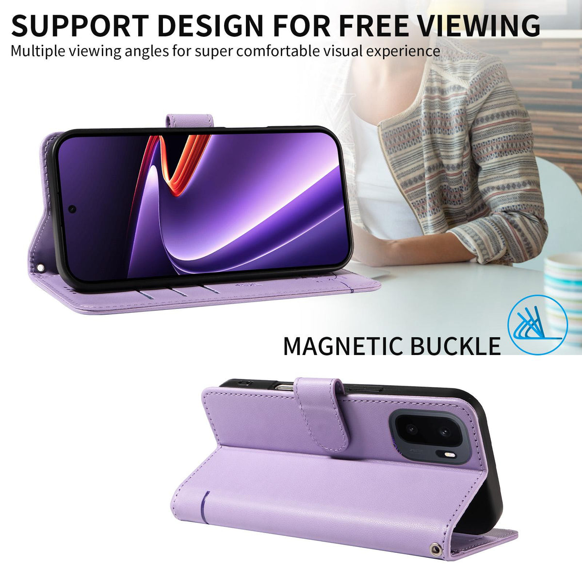 For OnePlus Ace 6 Ultra Adorable Cat Embossed Pattern Flip Leather Phone Case - Purple - EDA008494105C