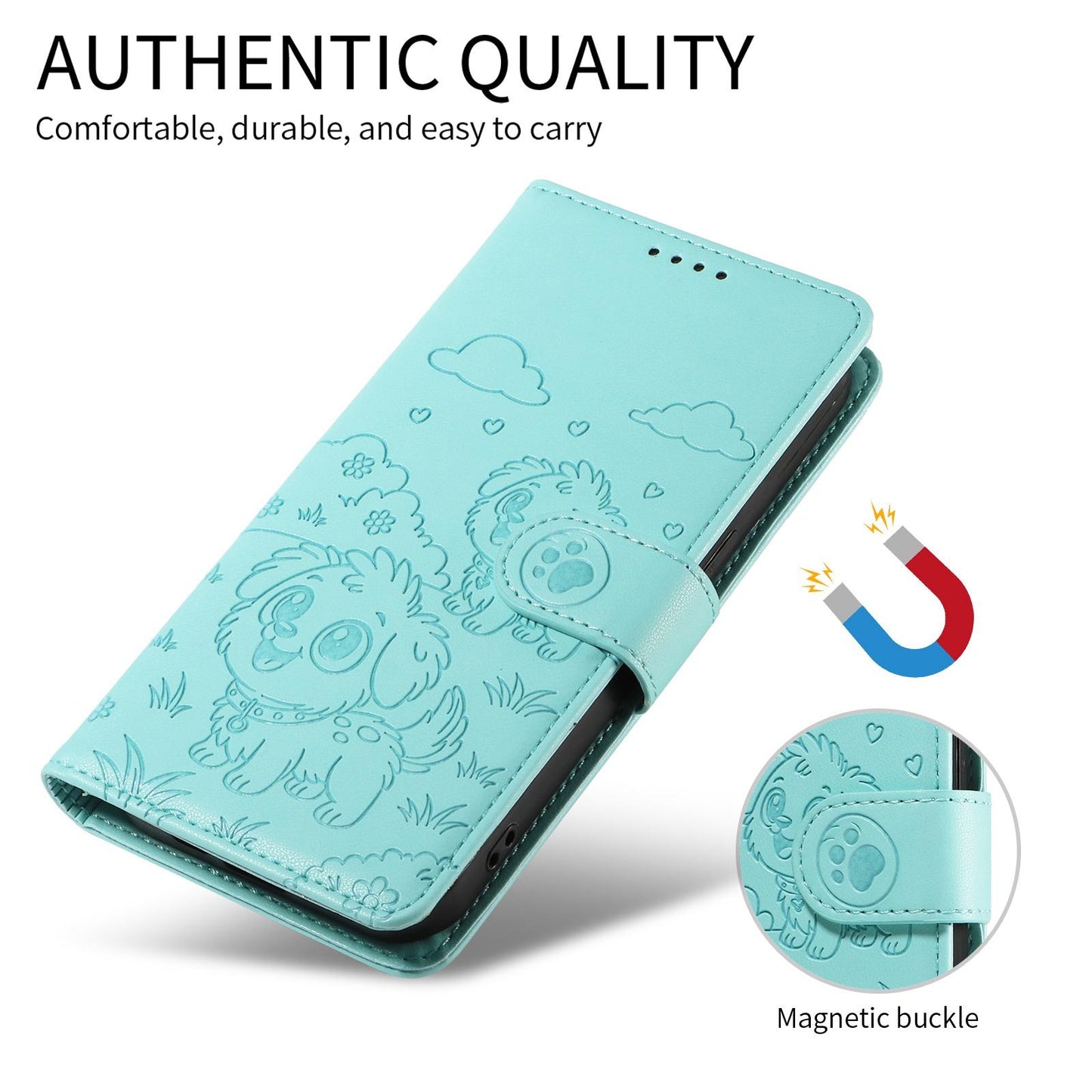 For Redmi K90 Pro Max / Poco F8 Ultra Embossed Heart Dog RFID Blocking Wallet Leather Phone Case(Green)