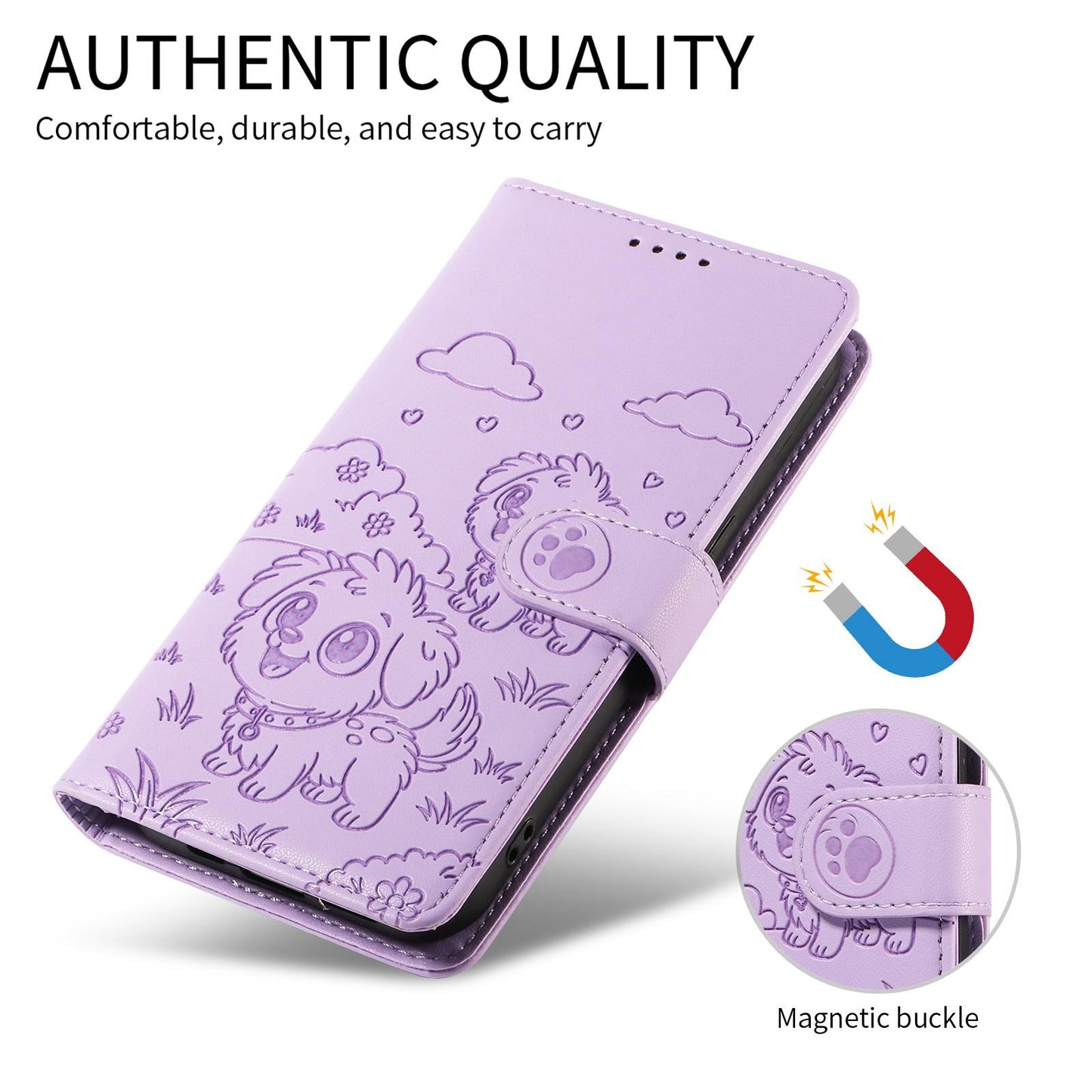 For Redmi K90 Pro Max / Poco F8 Ultra Embossed Heart Dog RFID Blocking Wallet Leather Phone Case(Purple)
