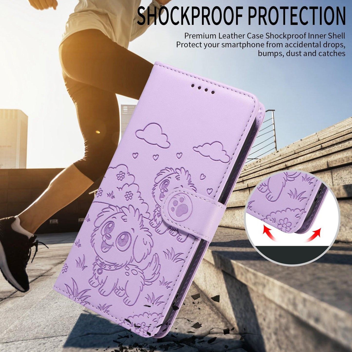 For Redmi K90 Pro Max / Poco F8 Ultra Embossed Heart Dog RFID Blocking Wallet Leather Phone Case(Purple)