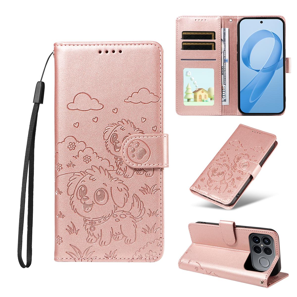 For Redmi K90 Pro Max / Poco F8 Ultra Embossed Heart Dog RFID Blocking Wallet Leather Phone Case(Rose Gold)