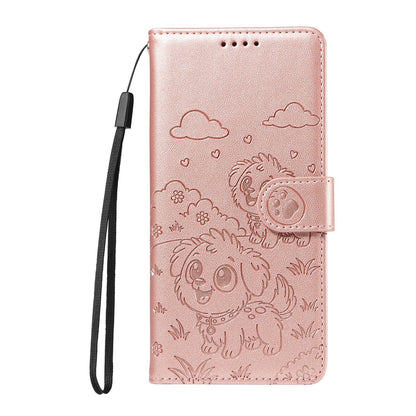 For Redmi K90 Pro Max / Poco F8 Ultra Embossed Heart Dog RFID Blocking Wallet Leather Phone Case(Rose Gold)