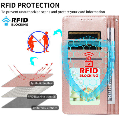 For Redmi K90 Pro Max / Poco F8 Ultra Embossed Heart Dog RFID Blocking Wallet Leather Phone Case(Rose Gold)