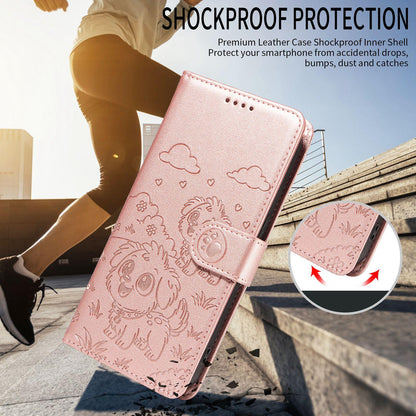 For Redmi K90 Pro Max / Poco F8 Ultra Embossed Heart Dog RFID Blocking Wallet Leather Phone Case(Rose Gold)
