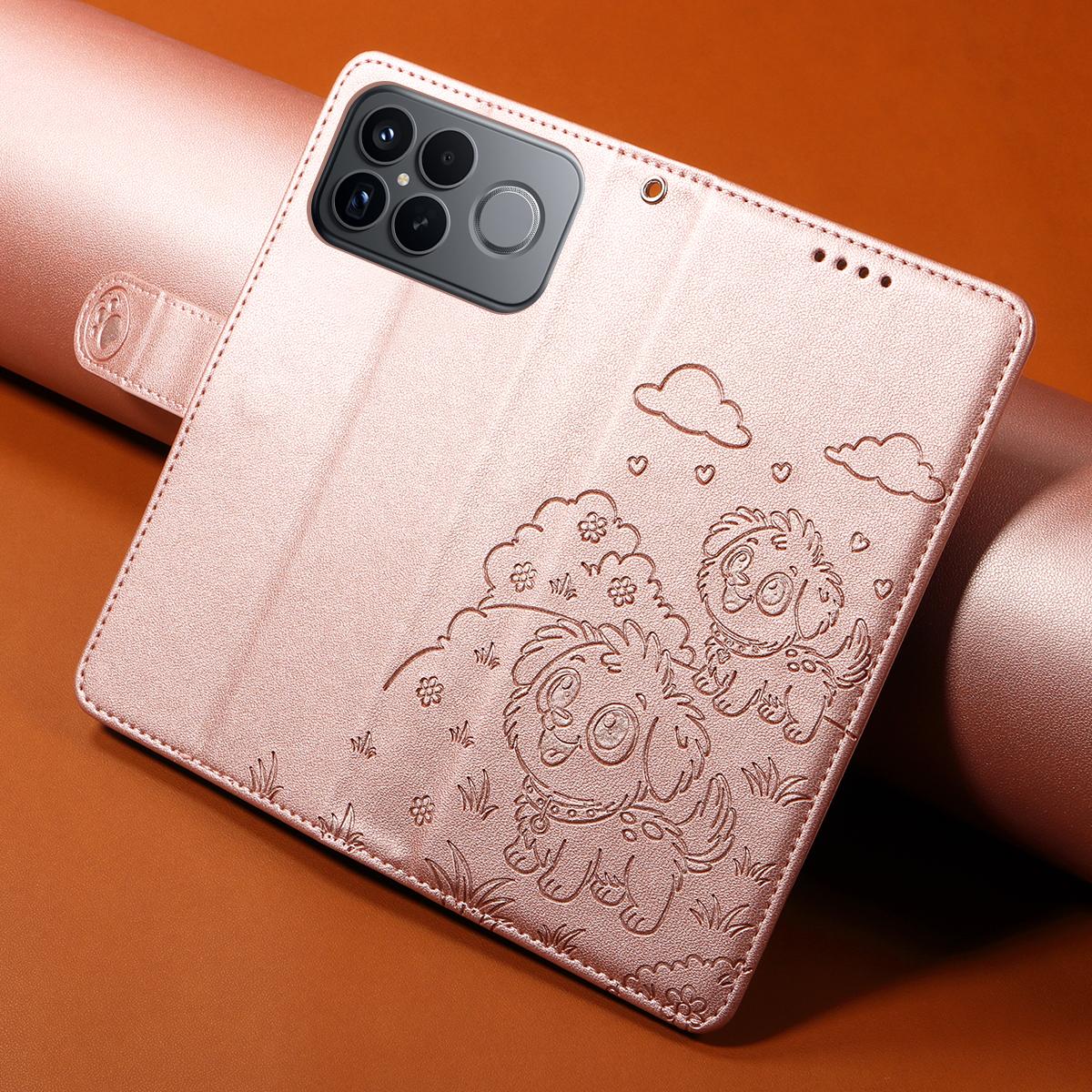 For Redmi K90 Pro Max / Poco F8 Ultra Embossed Heart Dog RFID Blocking Wallet Leather Phone Case(Rose Gold)