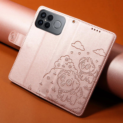 For Redmi K90 Pro Max / Poco F8 Ultra Embossed Heart Dog RFID Blocking Wallet Leather Phone Case(Rose Gold)