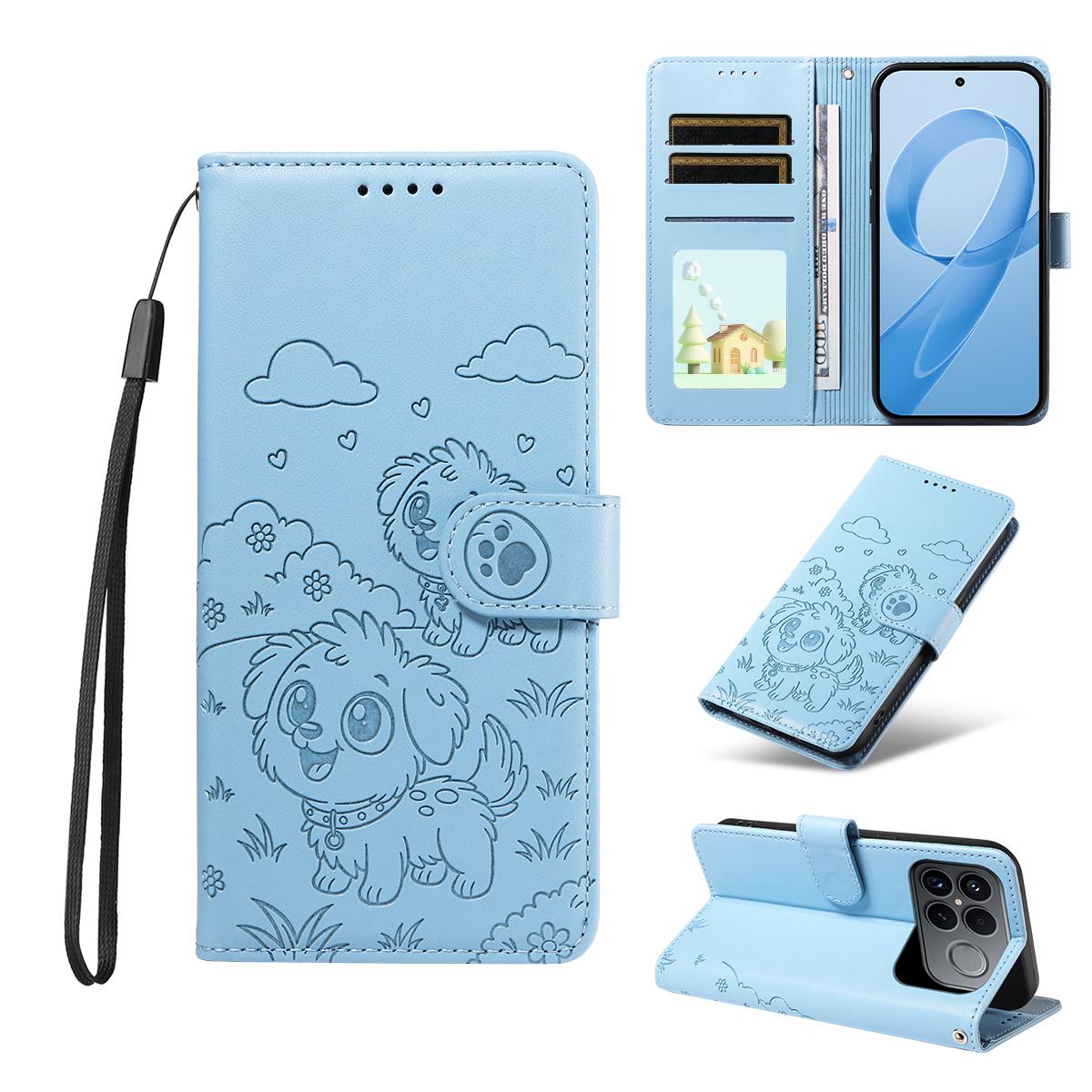 For Redmi K90 Pro Max / Poco F8 Ultra Embossed Heart Dog RFID Blocking Wallet Leather Phone Case(Sky Blue)