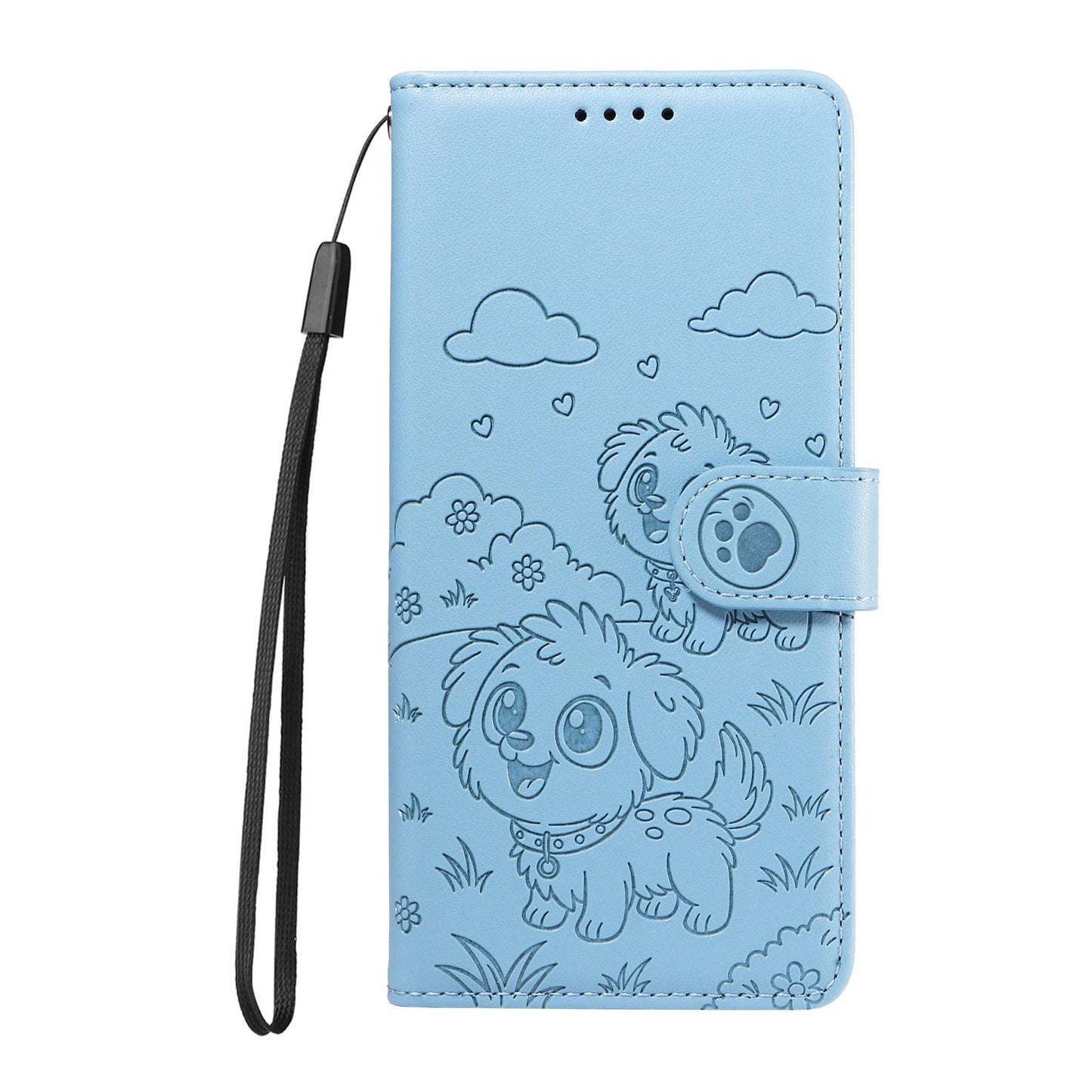 For Redmi K90 Pro Max / Poco F8 Ultra Embossed Heart Dog RFID Blocking Wallet Leather Phone Case(Sky Blue)