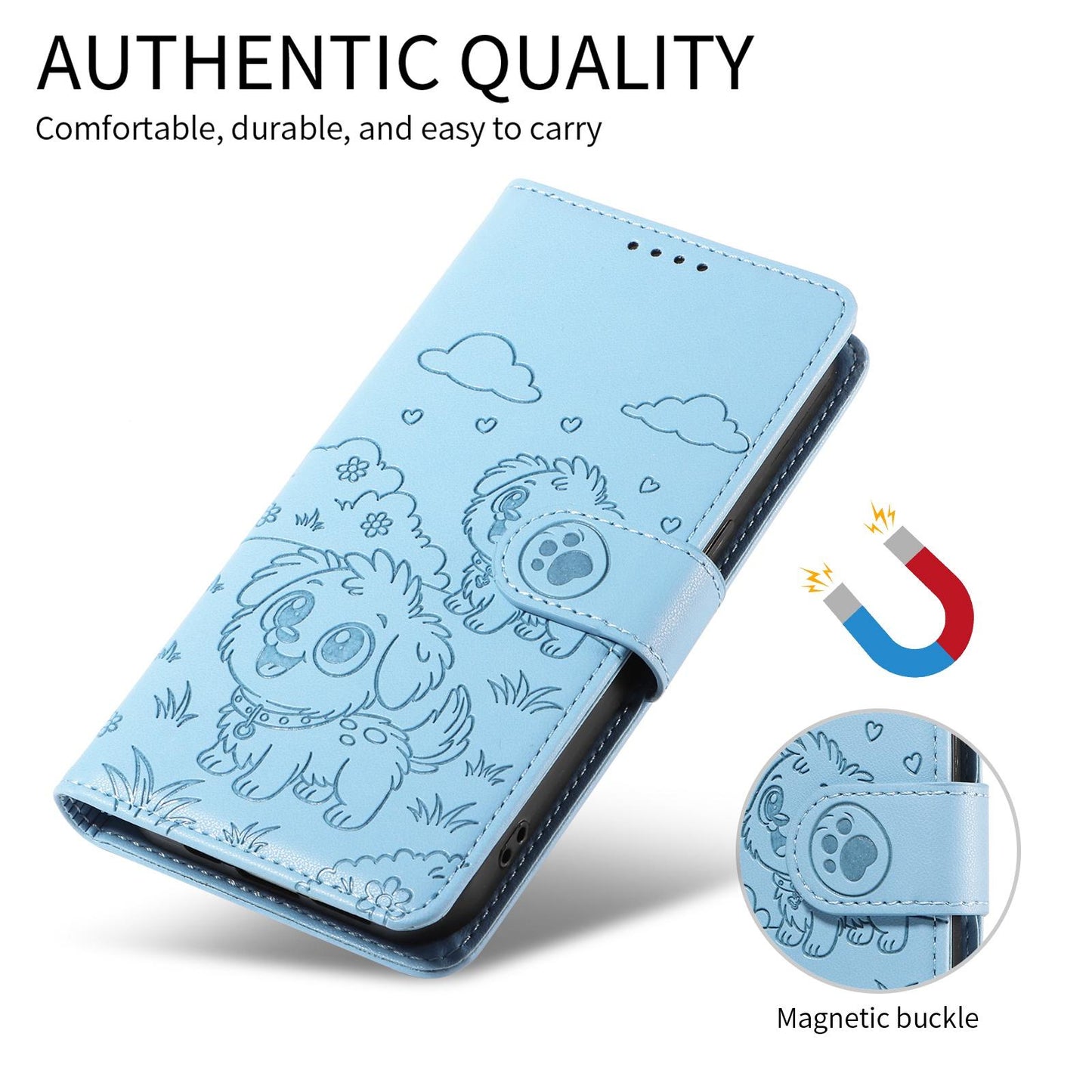 For Redmi K90 Pro Max / Poco F8 Ultra Embossed Heart Dog RFID Blocking Wallet Leather Phone Case(Sky Blue)