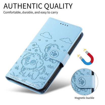 For Redmi K90 Pro Max / Poco F8 Ultra Embossed Heart Dog RFID Blocking Wallet Leather Phone Case(Sky Blue)