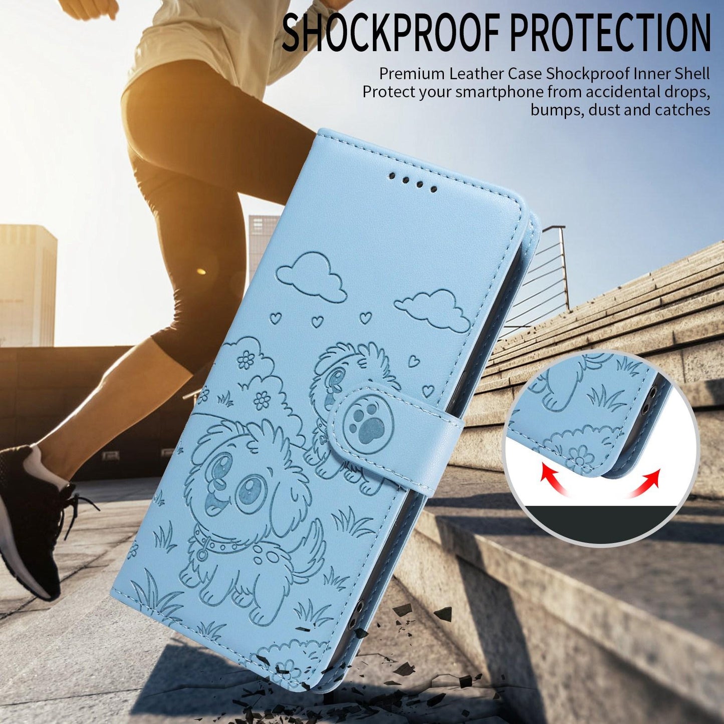 For Redmi K90 Pro Max / Poco F8 Ultra Embossed Heart Dog RFID Blocking Wallet Leather Phone Case(Sky Blue)