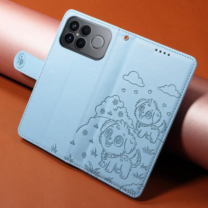 For Redmi K90 Pro Max / Poco F8 Ultra Embossed Heart Dog RFID Blocking Wallet Leather Phone Case(Sky Blue)