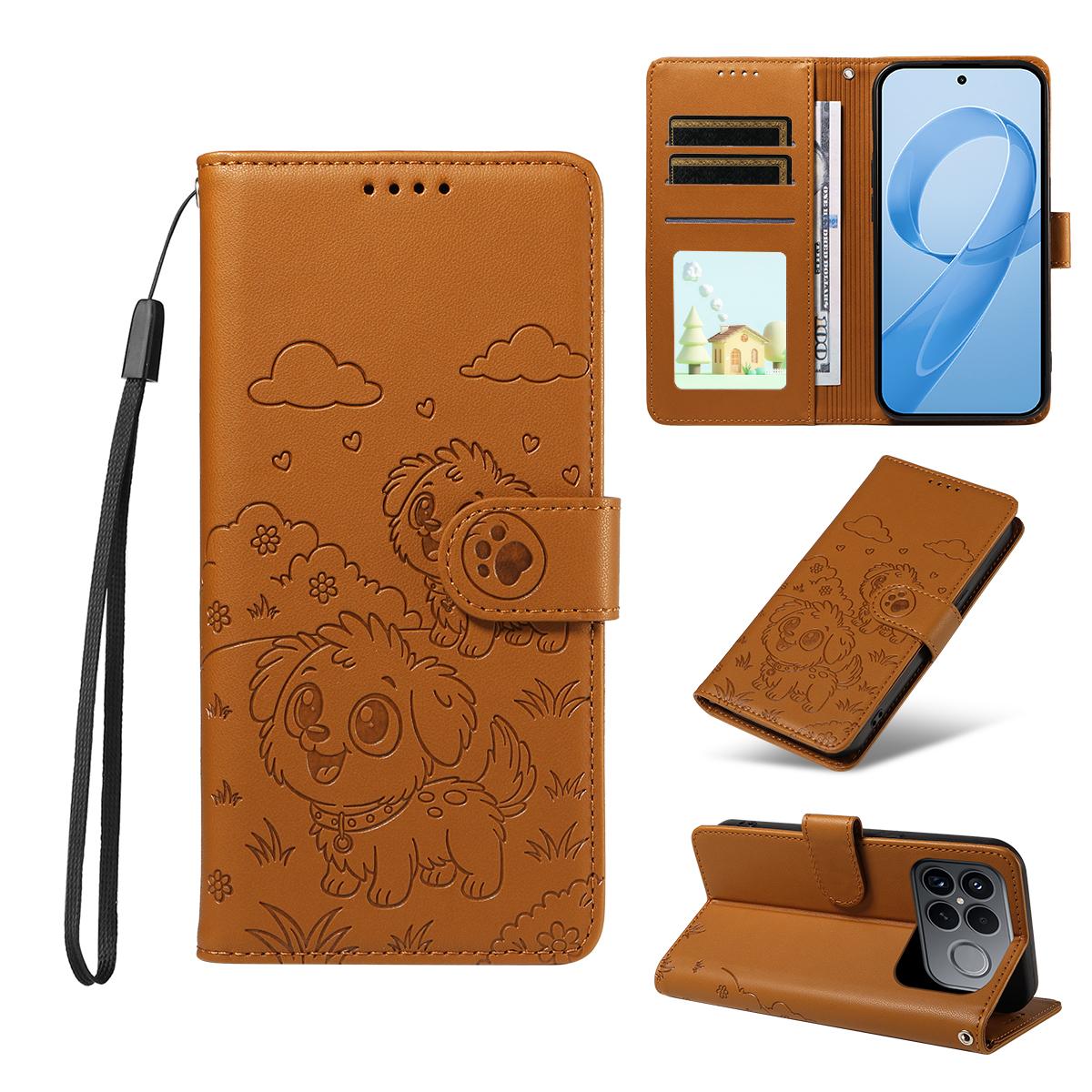For Redmi K90 Pro Max / Poco F8 Ultra Embossed Heart Dog RFID Blocking Wallet Leather Phone Case(Brown)