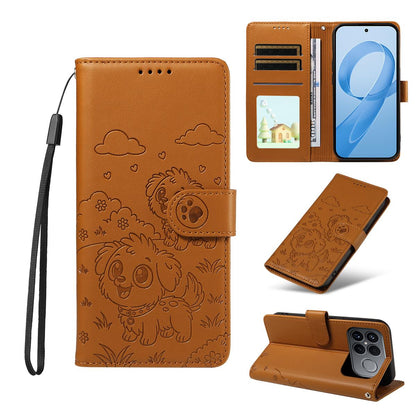 For Redmi K90 Pro Max / Poco F8 Ultra Embossed Heart Dog RFID Blocking Wallet Leather Phone Case(Brown)