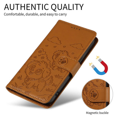 For Redmi K90 Pro Max / Poco F8 Ultra Embossed Heart Dog RFID Blocking Wallet Leather Phone Case(Brown)