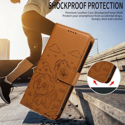 For Redmi K90 Pro Max / Poco F8 Ultra Embossed Heart Dog RFID Blocking Wallet Leather Phone Case(Brown)