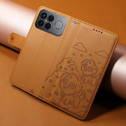 For Redmi K90 Pro Max / Poco F8 Ultra Embossed Heart Dog RFID Blocking Wallet Leather Phone Case(Brown)
