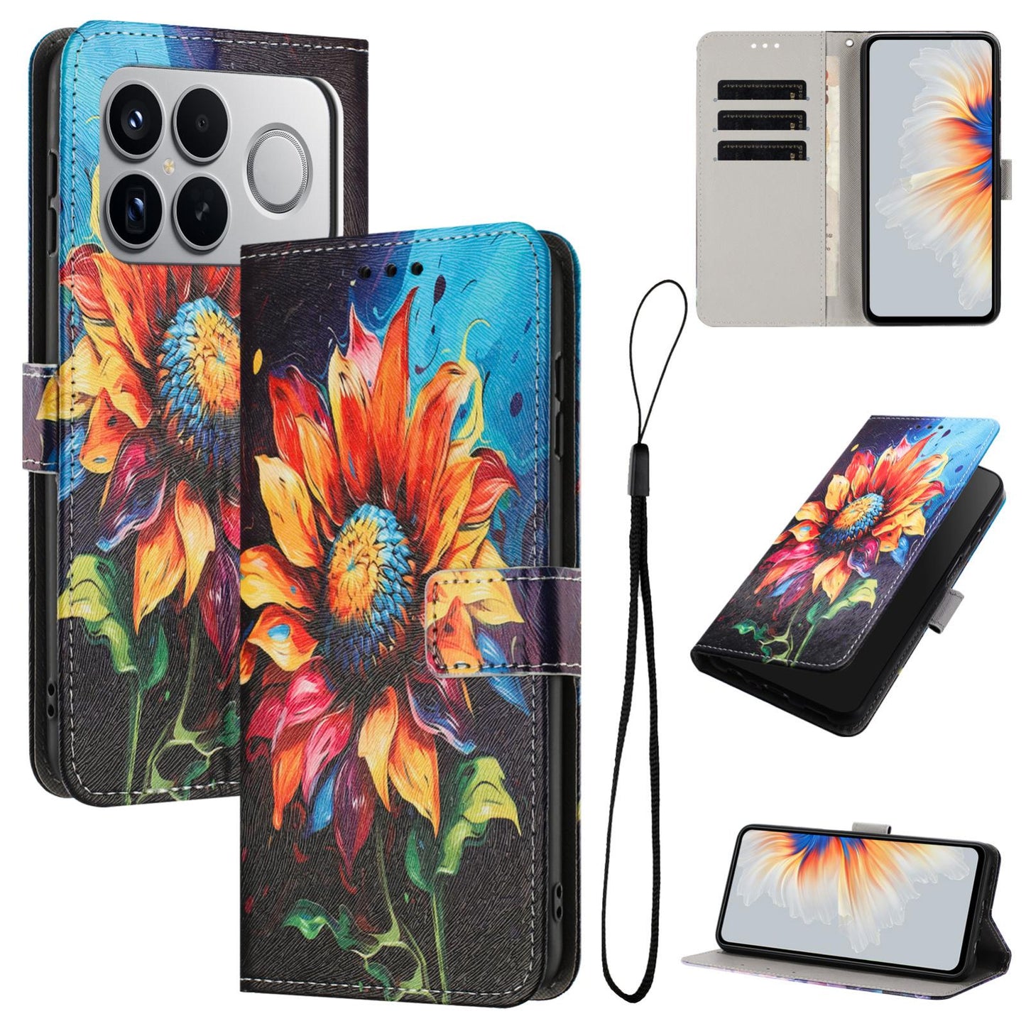 For Redmi K90 Pro Max / Poco F8 Ultra Color Drawing Pattern Leather Phone Case(Sunflower)