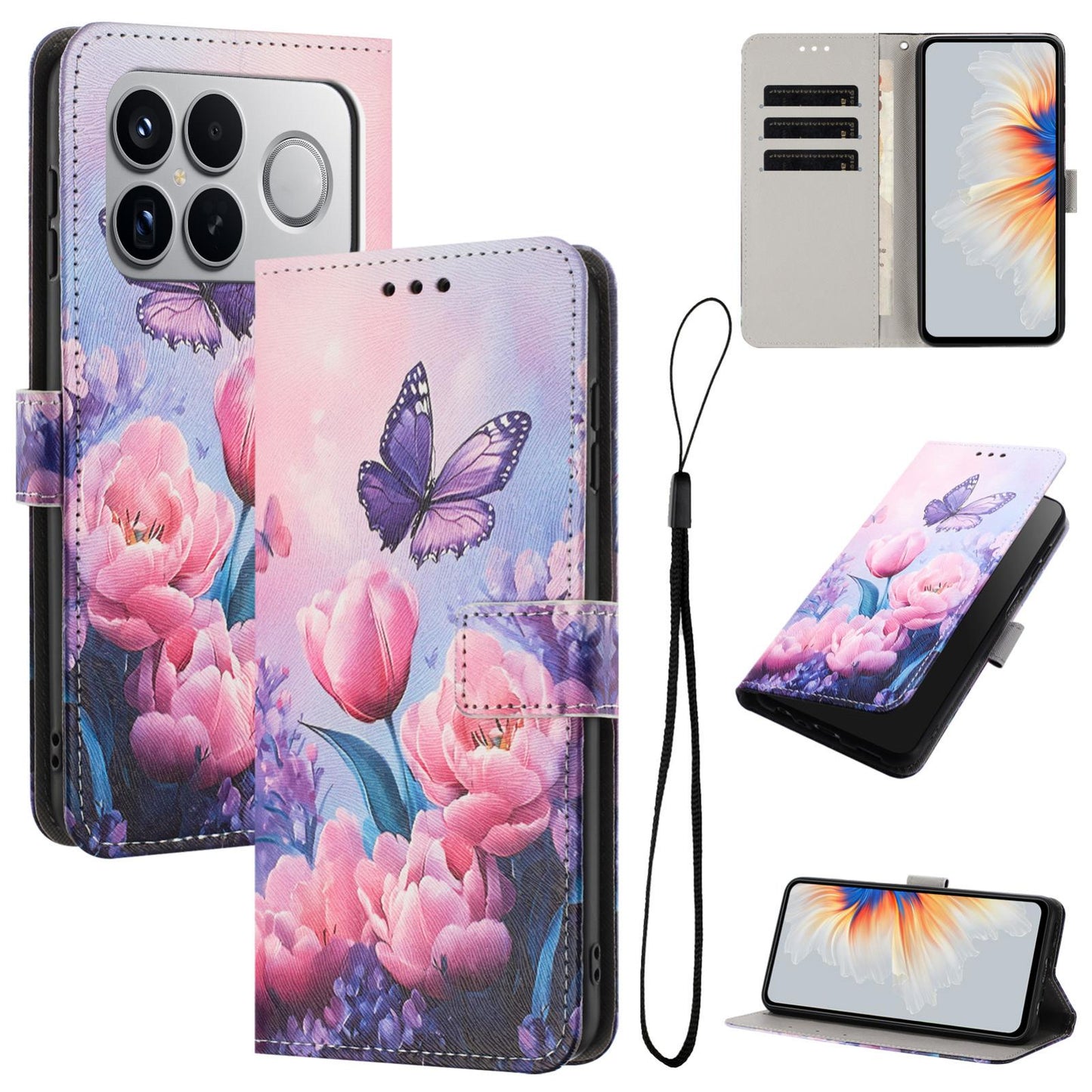 For Redmi K90 Pro Max / Poco F8 Ultra Color Drawing Pattern Leather Phone Case(Pink Butterfly)