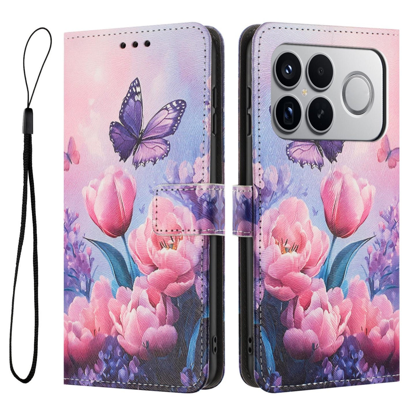 For Redmi K90 Pro Max / Poco F8 Ultra Color Drawing Pattern Leather Phone Case(Pink Butterfly)