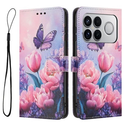 For Redmi K90 Pro Max / Poco F8 Ultra Color Drawing Pattern Leather Phone Case(Pink Butterfly)