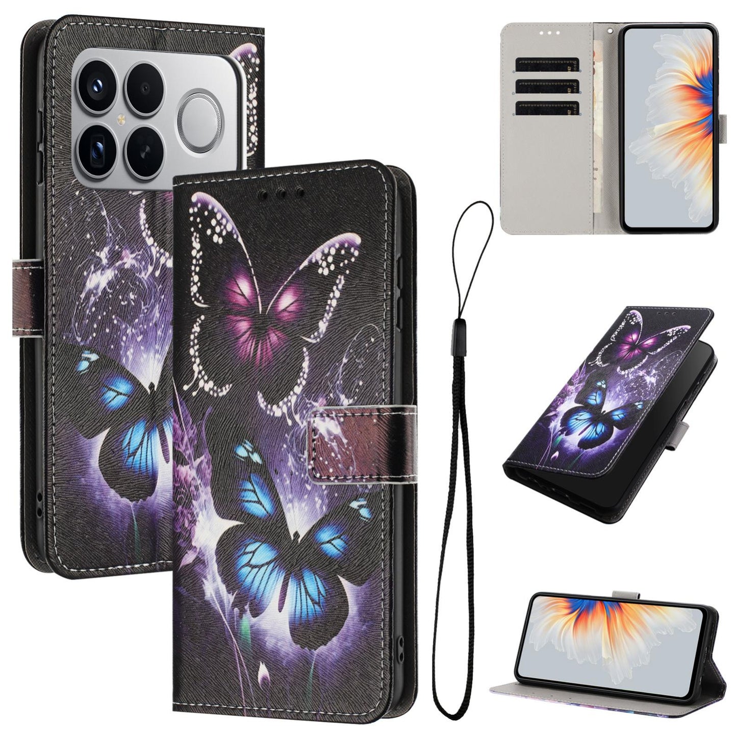 For Redmi K90 Pro Max / Poco F8 Ultra Color Drawing Pattern Leather Phone Case(Two Butterflies)