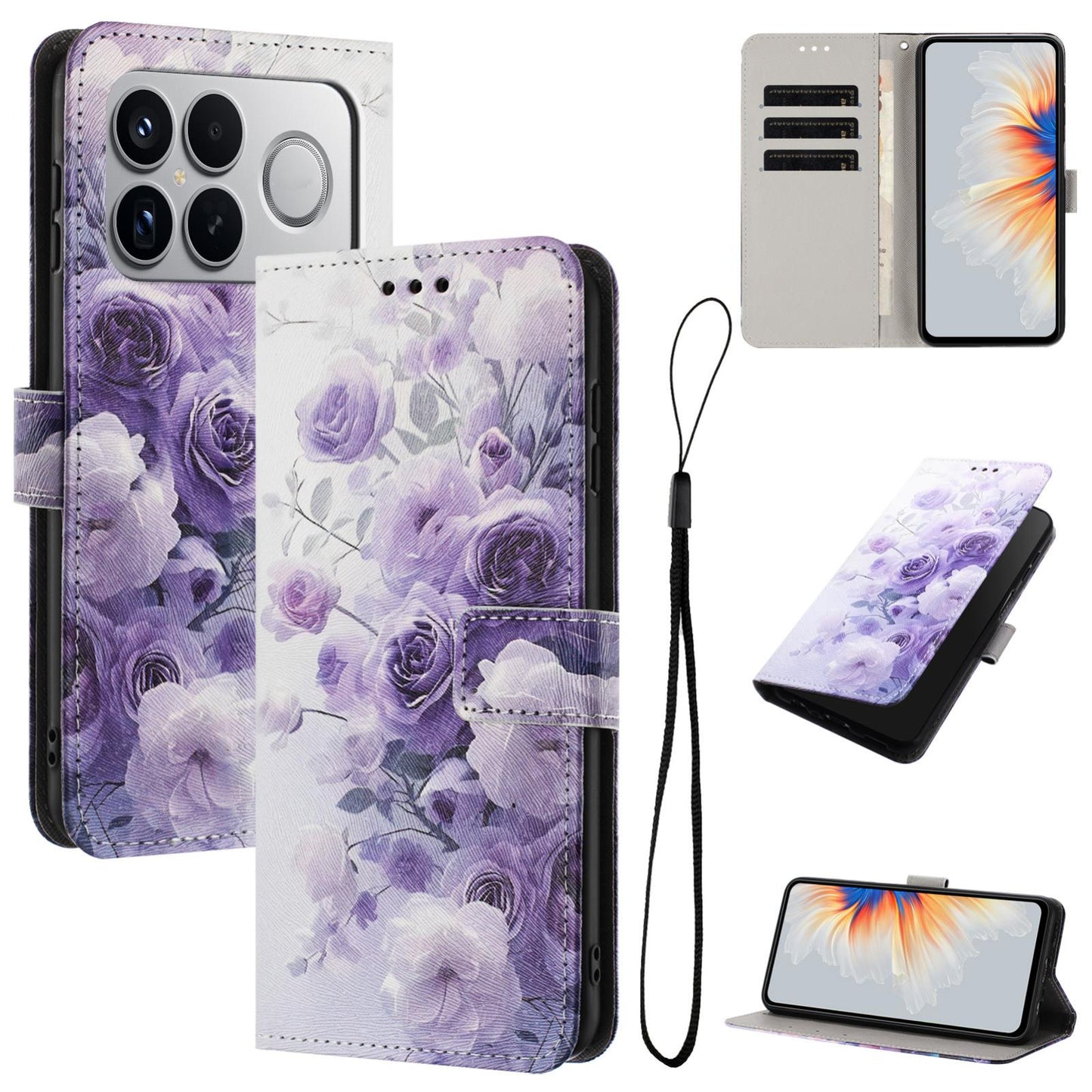 For Redmi K90 Pro Max / Poco F8 Ultra Color Drawing Pattern Leather Phone Case(Purple Rose)