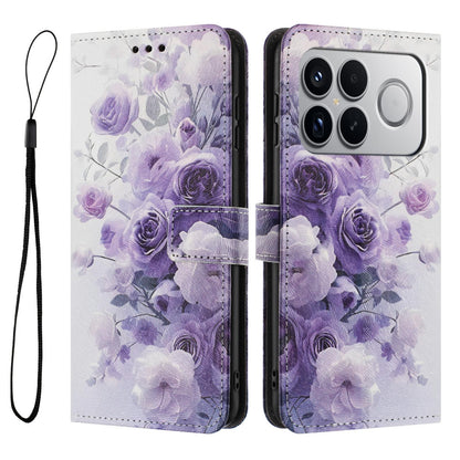For Redmi K90 Pro Max / Poco F8 Ultra Color Drawing Pattern Leather Phone Case(Purple Rose)
